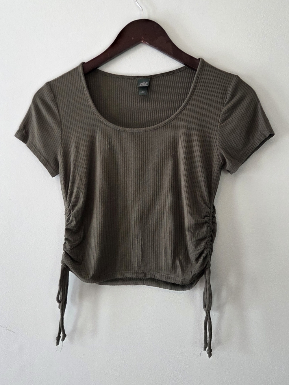 Wild Fable Olive Green Ribbed Side-Tie Scoop Top Size M